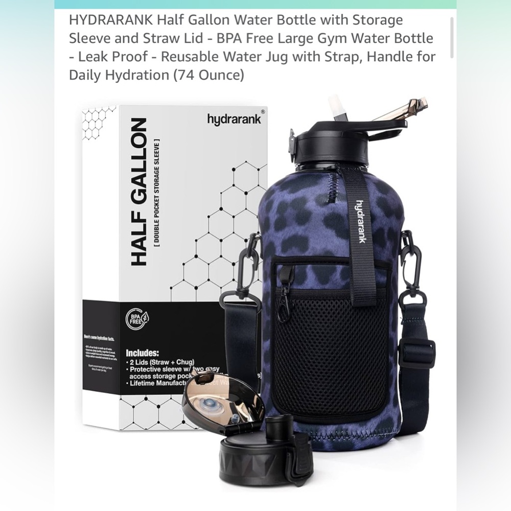 HYDRARANK Half Gallon Water Bottle – NWOT Gym Jug w/ Strap & Straw Lid